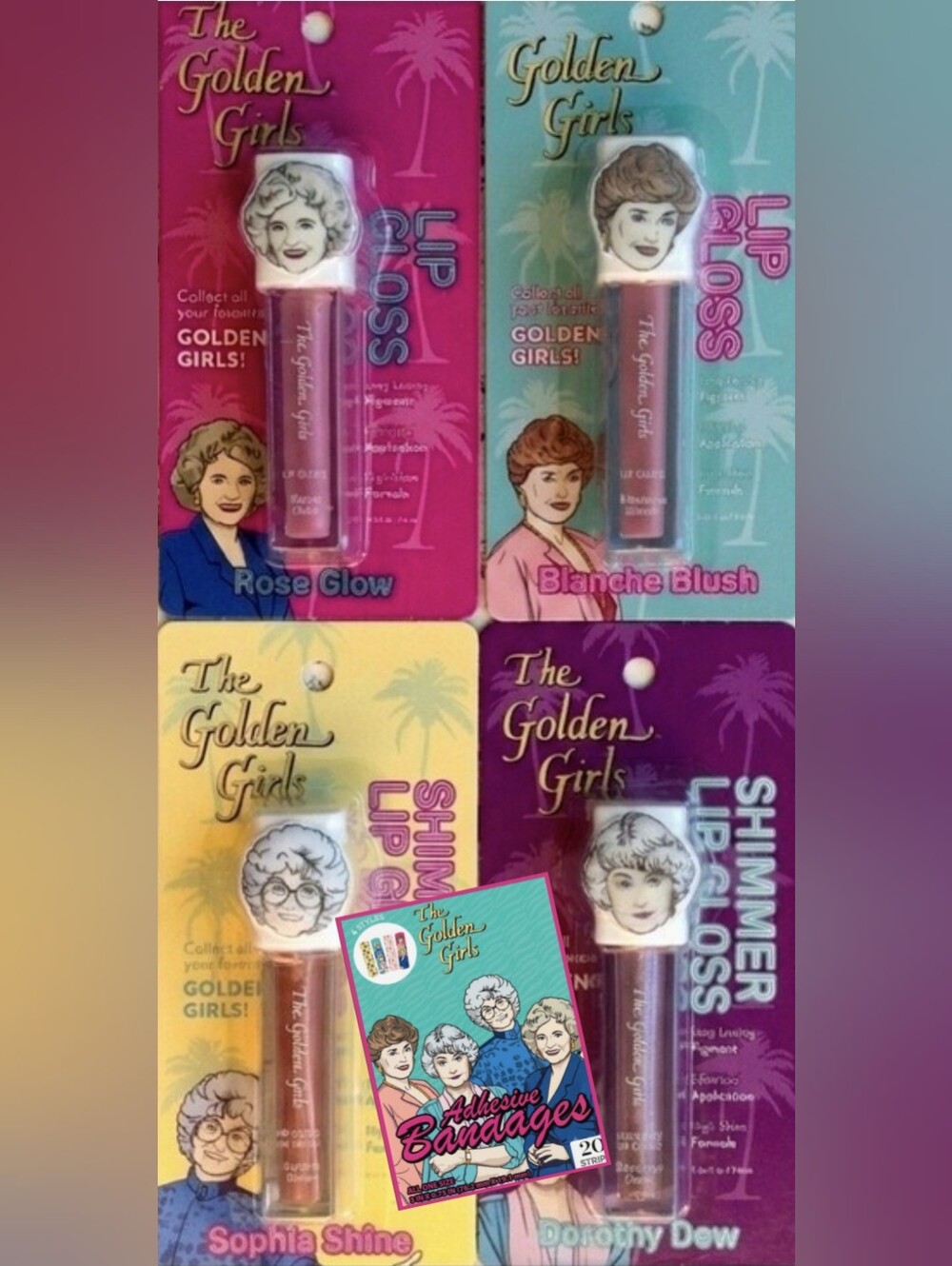 Golden Girls Lip Gloss Quad (4) with Box Of Golden Girls Bandages NWT